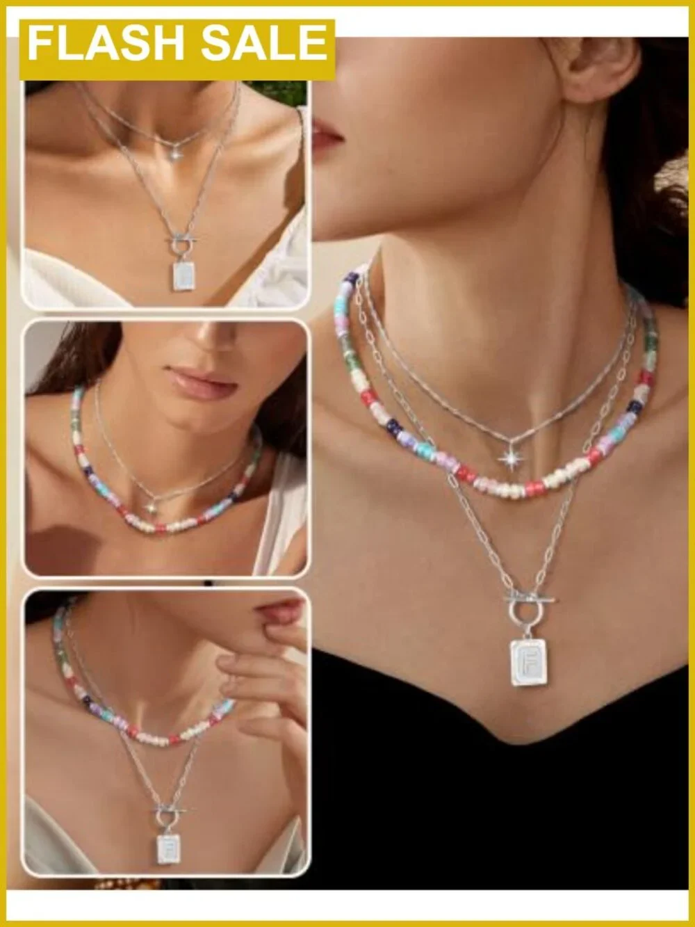 Layered Initial Necklace Set 14K Gold Plated Brass 3 Piece